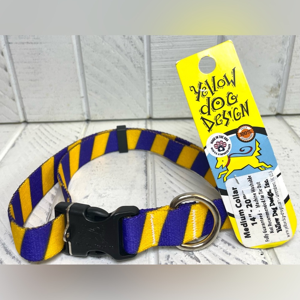Yellow Dog Design Team Spirit Yellow & Purple Stripe Dog Collar Size Medium NWT